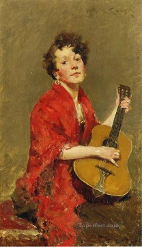 ギターを持つ少女 ウィリアム・メリット・チェイス Oil Paintings